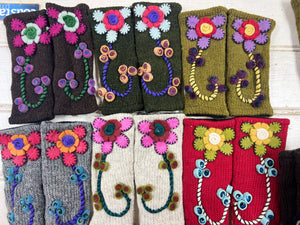 Felted Flower Fingerless gloves