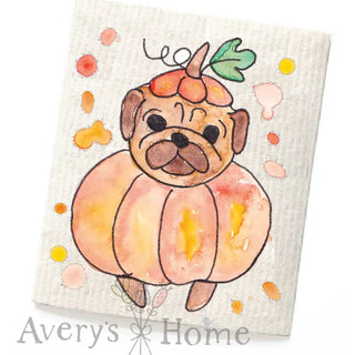 Pumpkin Pug Swedish Dishcloth