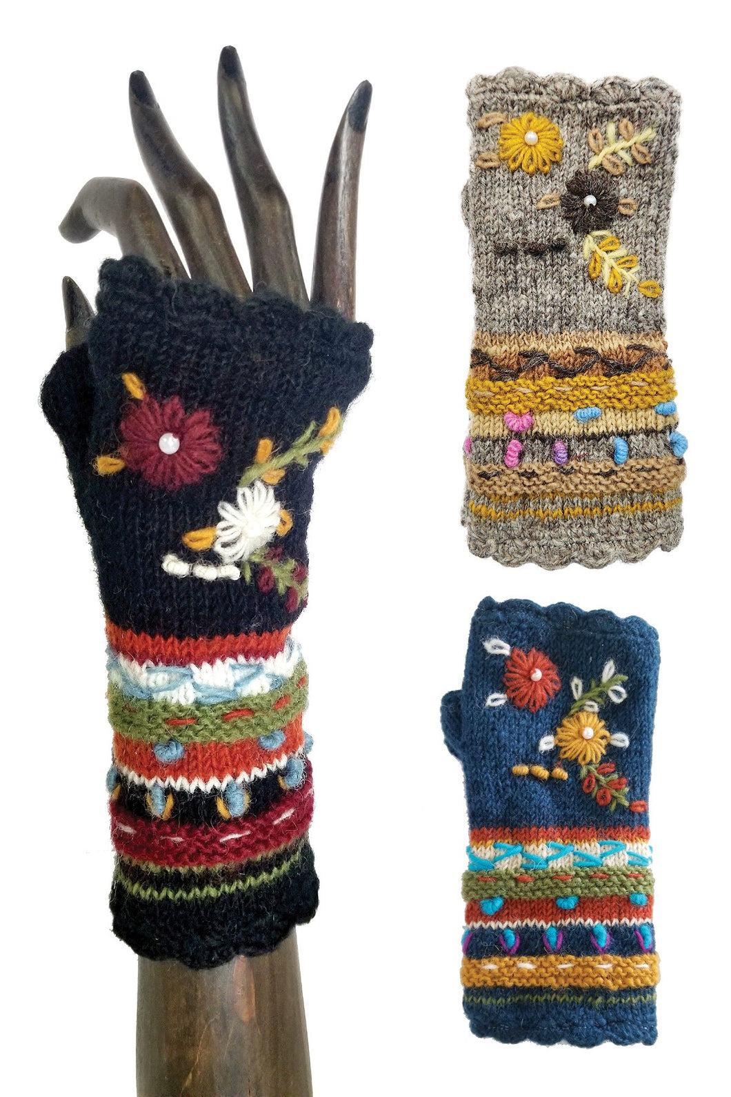 Flower Fingerless Gloves made in nepal