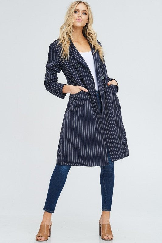 The Bankers Double Breasted Pinsripe Coat Navy