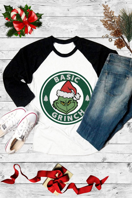 Basic Grinch 3/4 Sleeve Tee Wht/Blk