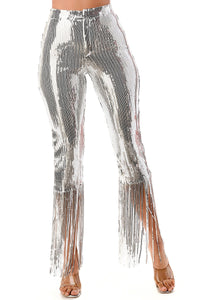 La Reina Sequins & Fringe Pants Silver