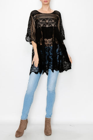 Isla Crochet Tunic Top O/S