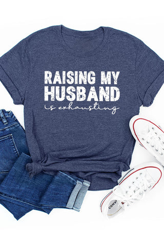 Raising My Husband Tee Heather Navy