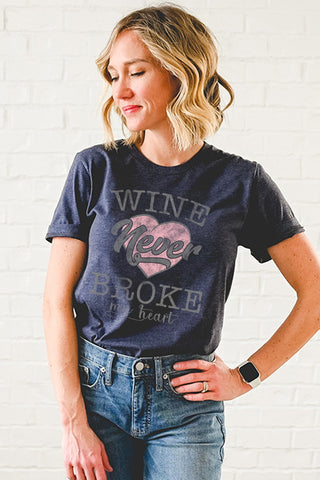 Wine Never Broke My Heart Tee Navy