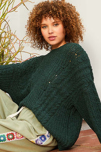 Oversized Cable Sweater Dark Green