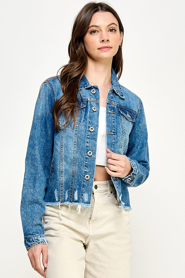 Downright Distressed Denim Jacket Medium Wash