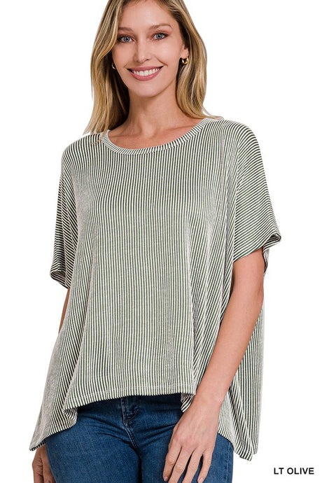Room To Roam Oversized Ribbed Striped Top