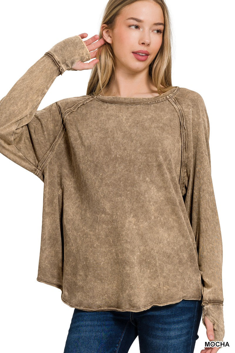 Never Leave Me Washed Sweater Mocha