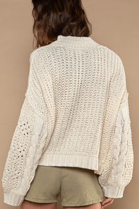Balloon Sleeve Cable Knit Sweater Cream