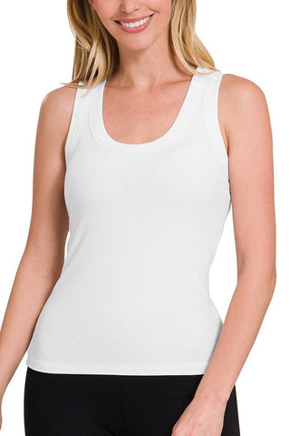 Cool & Collected Scoop Ribbed Tank Top White