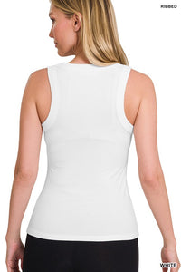 Cool & Collected Ribbed Scoop Neck Tank White