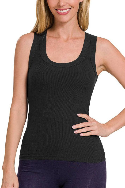 Cool & Collected Scoop Ribbed Tank Top Black