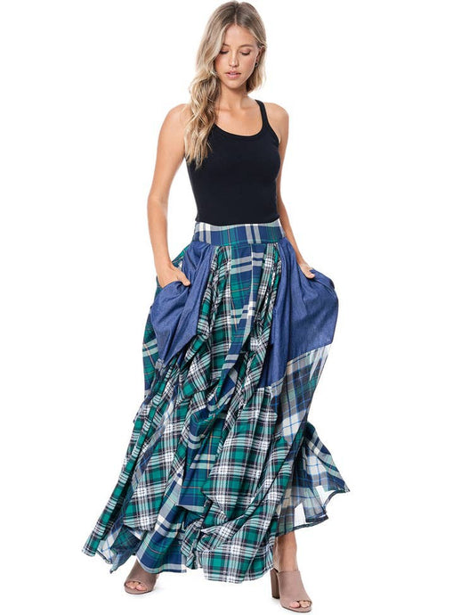 Plaid Magic Maxi Skirt Green