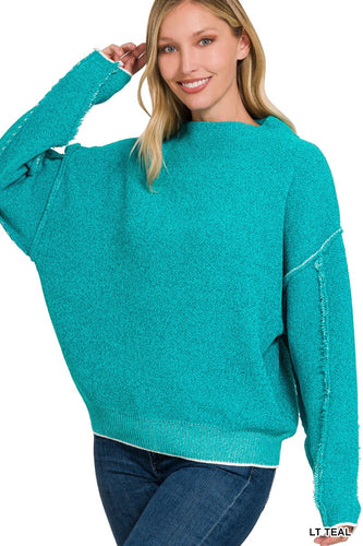 Raw-Edge Mock Neck sweater turq