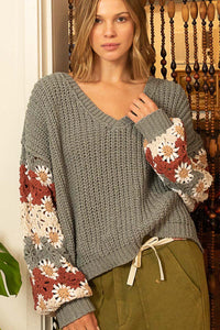 Floral Patch Square Sweater Dusky Olive