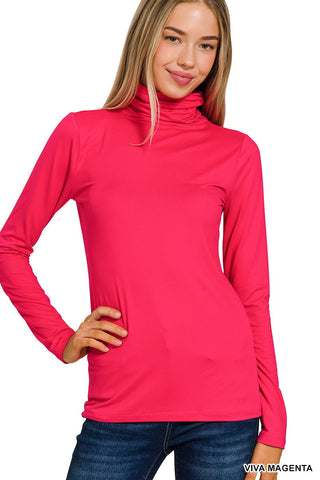 Perfect-Stretch Mock Neck (Viva Magenta)