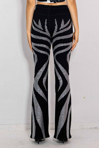 Swirls of rhinestones flare pants