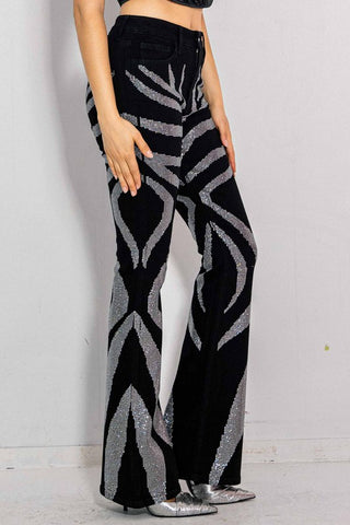 Swirls of rhinestones flare pants