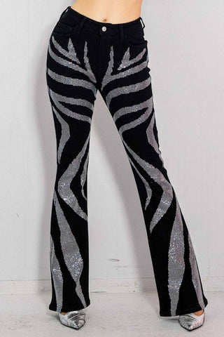 Swirls of rhinestones flare pants