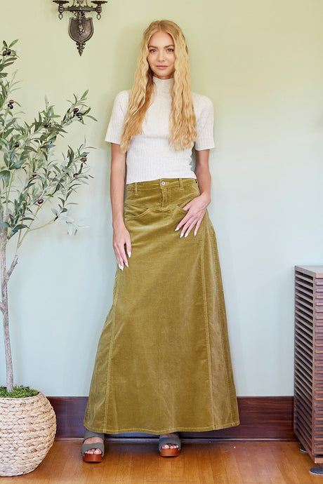 Corduroy Chic Maxi Skirt Green