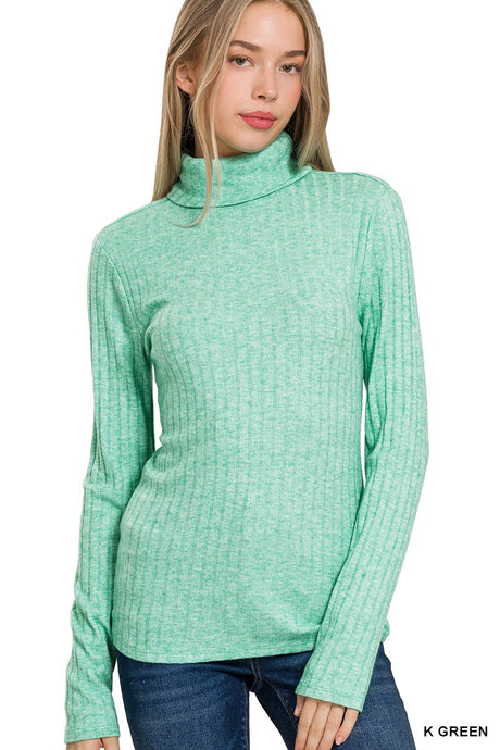 Carolina Ribbed Mock Neck Sweater Kelly Green