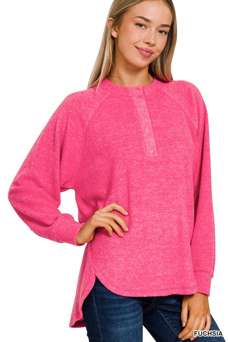 Hacci Henley Top Fuchsia