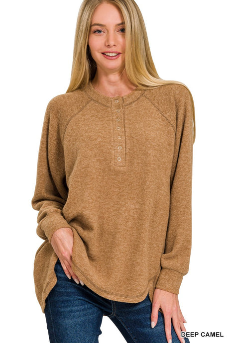 Hacci Henley Top Deep Camel