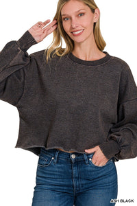 Justine Cropped Sweater Washed Blk