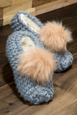 Pom Pom Slippers Blue