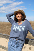 "BEACH" V neck Sweater Faded Blu