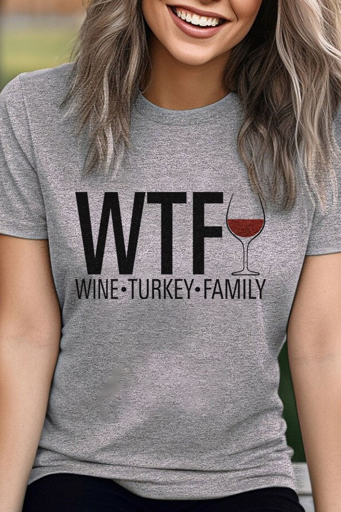 Wine Turkey Family Tee Heather Grey