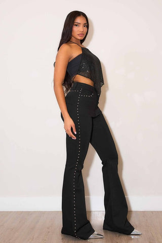 Side Studded Flare Pants