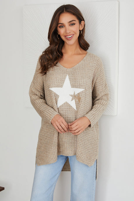 Star Of The Show Sweater Beige O/S