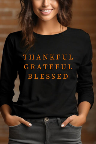 Thankful Grateful Blessed L/S Tee Black/Orange