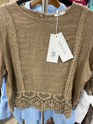 Margie Linen Lace Top O/S