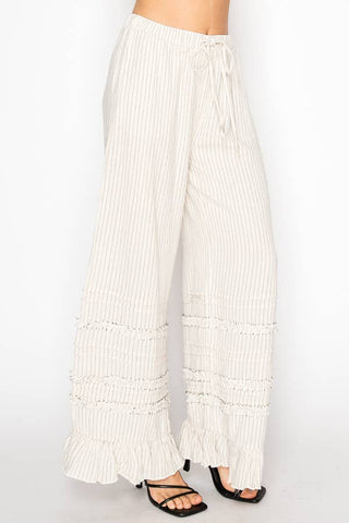 Pinstripe ruffle pants