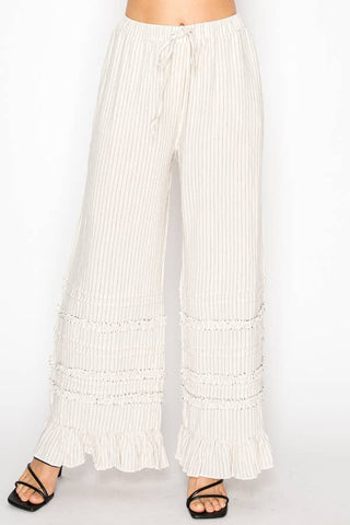 Pinstripe ruffle pants
