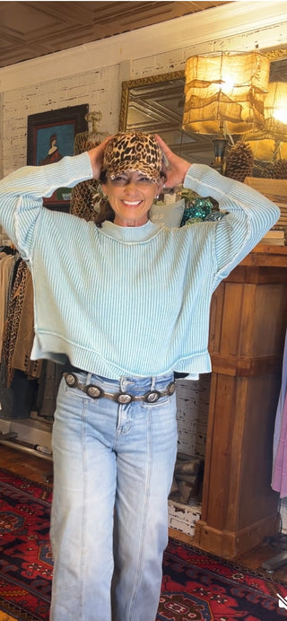 Harley Cropped Sweater Dusty Teal