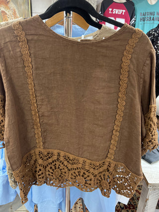 Margie Linen Lace Top O/S