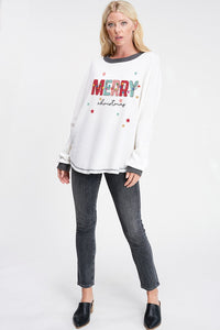 Merry Christmas Waffle Knit Top Iv/Ch