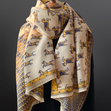 Prancing Pony Equestrian Horse Print Scarf: Blue/Orange