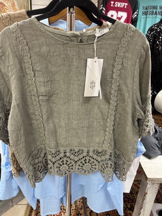 Margie Linen Lace Top O/S