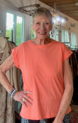 Jocelyn Roll Up Tee - Coral