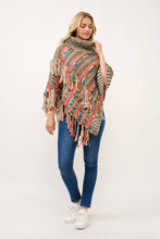 Sandy Knitted Fringe Pullover Poncho: Rust Multi