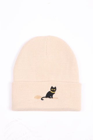 Halloween Black Cat Beanie Beige
