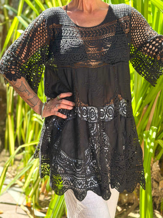 Isla Crochet Tunic Top O/S