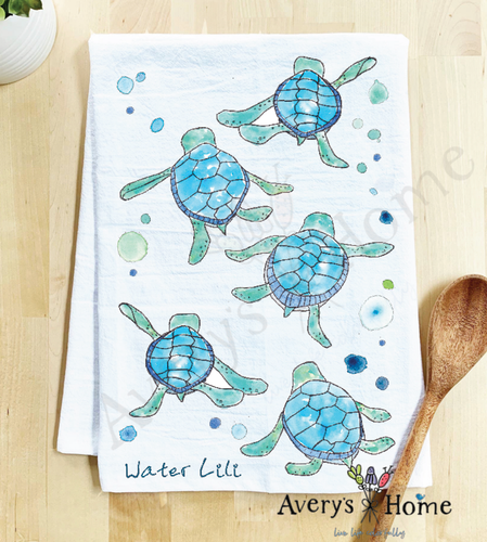 Baby Turtles Walking Cute Coastal Customizable Kitchen Towel: Water Lili