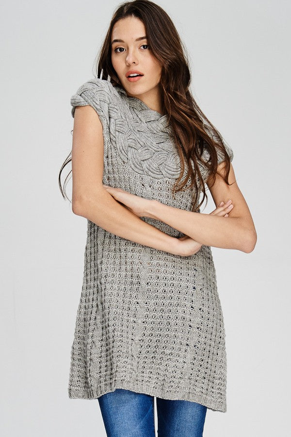 Cute & Casual Cable Ribbed Knit Tunic Grey O/S
