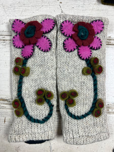 Felted Flower Fingerless gloves